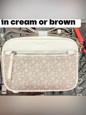 DKNY Cream & Beige Monogram Crossbody Bag